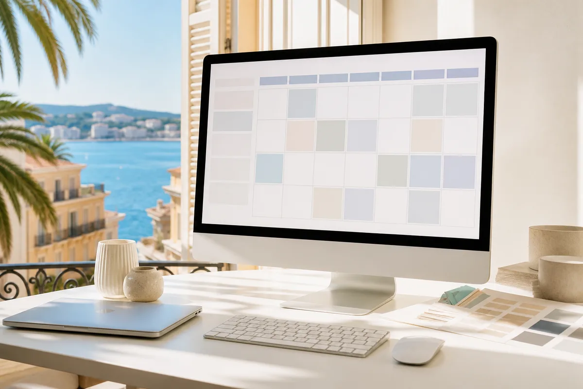 Calendrier éditorial mensuel affiché sur un écran avec les publications programmées